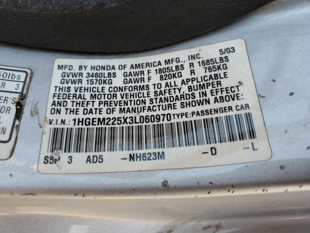 Photo 10 from auction – 2003 HONDA CIVIC LX with VIN 1HGEM225X3L060970