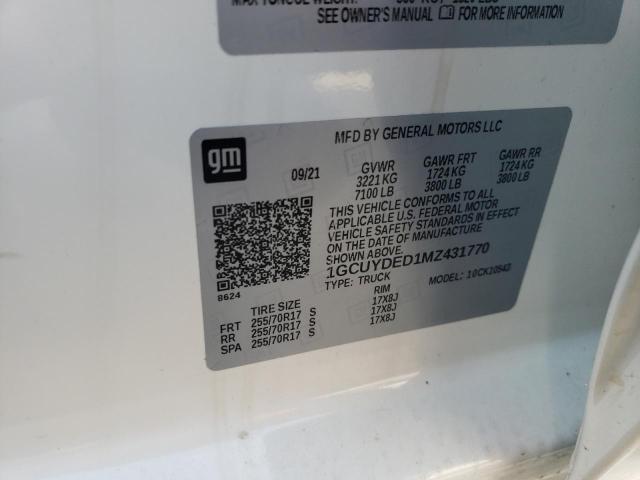 Photo 10 from auction – 2021 CHEVROLET SILVERADO with VIN 1GCUYDED1MZ431770