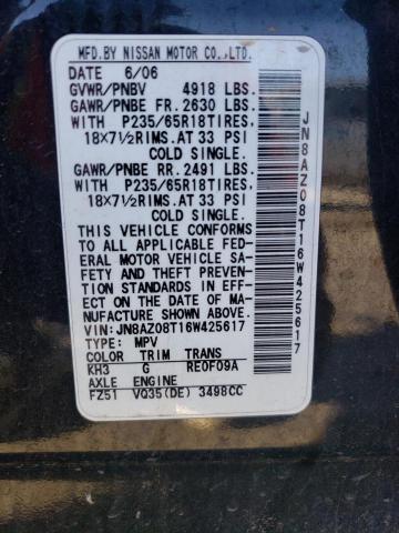 Photo 10 from auction – 2006 NISSAN MURANO SL with VIN JN8AZ08T16W425617