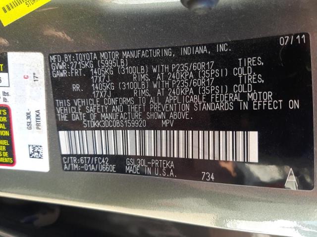 Photo 10 from auction – 2011 TOYOTA SIENNA LE with VIN 5TDKK3DC0BS159920
