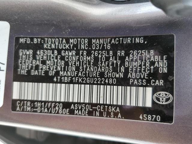 Photo 10 from auction – 2016 TOYOTA CAMRY LE with VIN 4T1BF1FK2GU222480