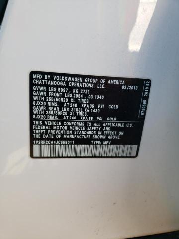 Photo 10 from auction – 2018 VOLKSWAGEN ATLAS SEL with VIN 1V2RR2CA4JC558011