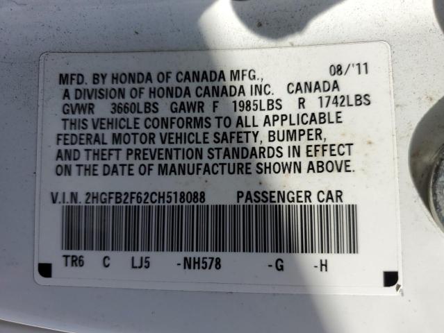 Photo 10 from auction – 2012 HONDA CIVIC HF with VIN 2HGFB2F62CH518088