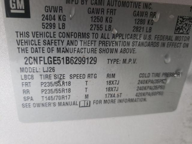 Photo 10 from auction – 2011 CHEVROLET EQUINOX LT with VIN 2CNFLGE51B6299129