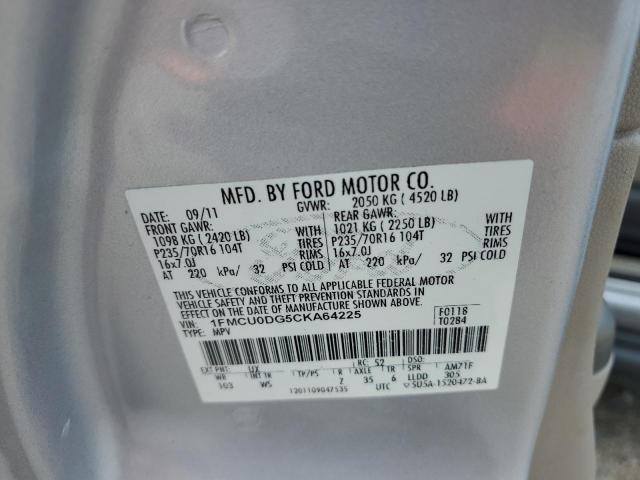 Zdjęcie 10 z aukcji – 2012 FORD ESCAPE XLT z VIN 1FMCU0DG5CKA64225