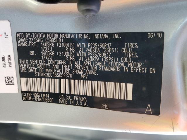 Photo 10 from auction – 2011 TOYOTA SIENNA XLE with VIN 5TDYK3DC1BS052370