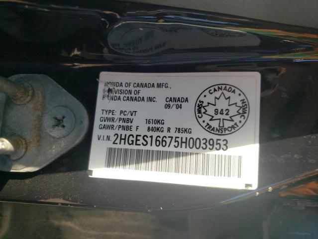 Photo 10 from auction – 2005 HONDA CIVIC LX with VIN 2HGES16675H003953