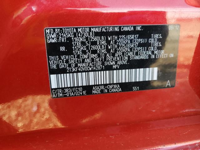 Photo 10 from auction – 2012 TOYOTA RAV4 with VIN 2T3KF4DV0CW142871