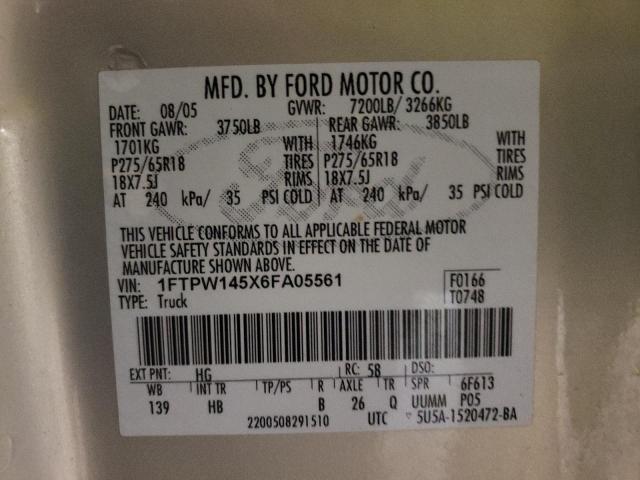 Photo 10 from auction – 2006 FORD F150 SUPER with VIN 1FTPW145X6FA05561
