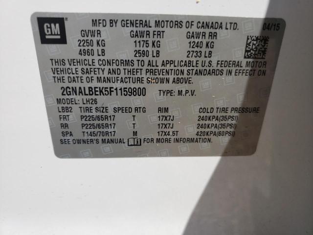Photo 10 from auction – 2015 CHEVROLET EQUINOX LT with VIN 2GNALBEK5F1159800