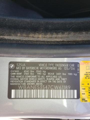 Photo 10 from auction – 2007 BMW 525 I with VIN WBANE53547CW61189
