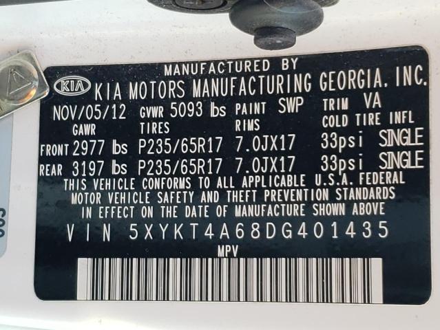 Photo 10 from auction – 2013 KIA SORENTO LX with VIN 5XYKT4A68DG401435