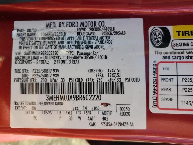 Photo 10 from auction – 2011 MERCURY MILAN PREM with VIN 3MEHM0JA9BR602220