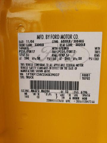 Photo 10 from auction – 2005 FORD F150 with VIN 1FTRF12W25KB39037
