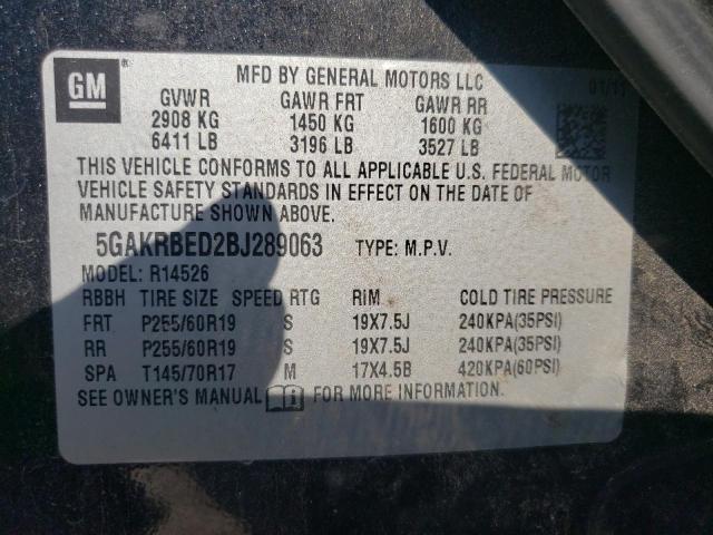 Photo 10 from auction – 2011 BUICK ENCLAVE CX with VIN 5GAKRBED2BJ289063