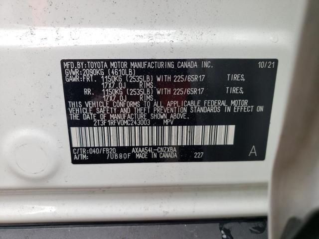 Photo 10 from auction – 2021 TOYOTA RAV4 LE with VIN 2T3F1RFV0MC243003
