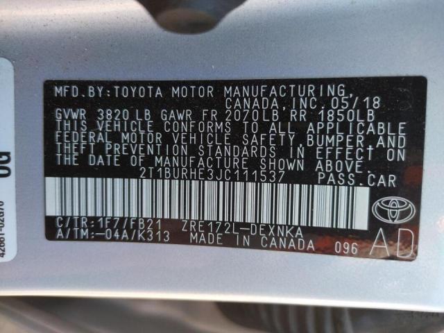 Photo 10 from auction – 2018 TOYOTA COROLLA L with VIN 2T1BURHE3JC111537