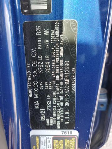 Photo 10 from auction – 2021 KIA FORTE FE with VIN 3KPF24AD3ME412990