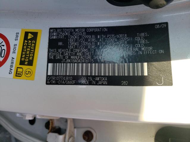 Photo 10 from auction – 2010 LEXUS RX 350 with VIN JTJBK1BA0A2416115