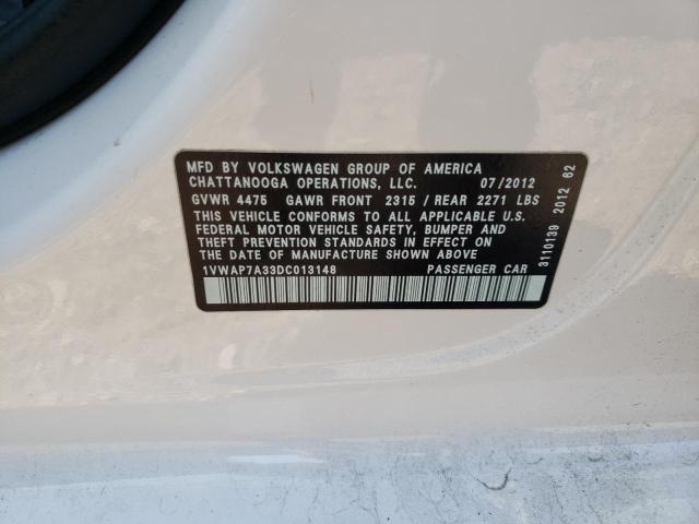 Photo 10 from auction – 2013 VOLKSWAGEN PASSAT S with VIN 1VWAP7A33DC013148