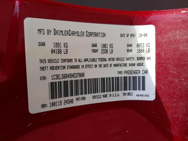 Photo 10 from auction – 2005 CHRYSLER SEBRING TO with VIN 1C3EL56R45N537808