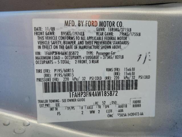 Photo 10 from auction – 2010 FORD FOCUS SE with VIN 1FAHP3FN4AW185872
