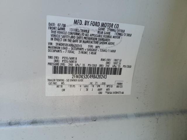 Photo 10 from auction – 2009 FORD FLEX SEL with VIN 2FMDK52C49BA20243