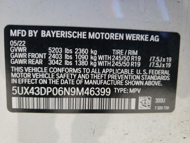 Photo 10 from auction – 2022 BMW X3 SDRIVE3 with VIN 5UX43DP06N9M46399