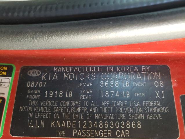 Photo 10 from auction – 2008 KIA RIO BASE with VIN KNADE123486303868