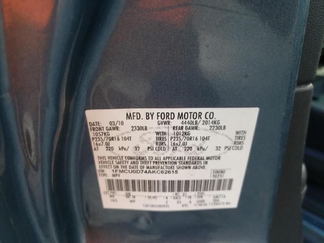 Photo 10 from auction – 2010 FORD ESCAPE XLT with VIN 1FMCU0D74AKC62615