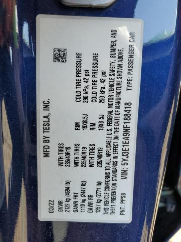Photo 10 from auction – 2022 TESLA MODEL 3 with VIN 5YJ3E1EA9NF188418