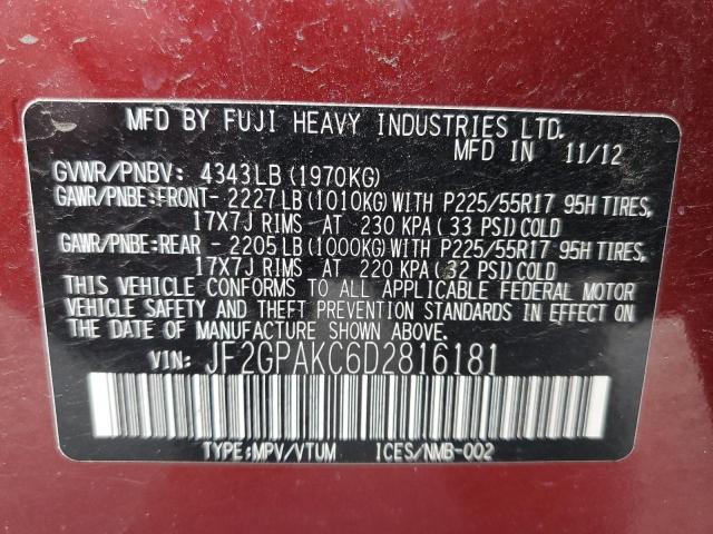 Photo 10 from auction – 2013 SUBARU XV CROSSTR with VIN JF2GPAKC6D2816181