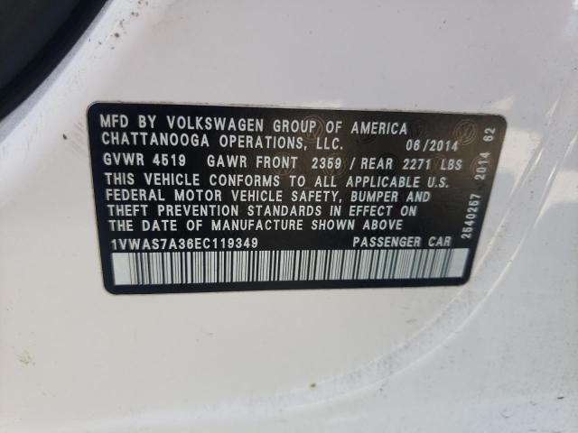 Photo 10 from auction – 2014 VOLKSWAGEN PASSAT S with VIN 1VWAS7A36EC119349