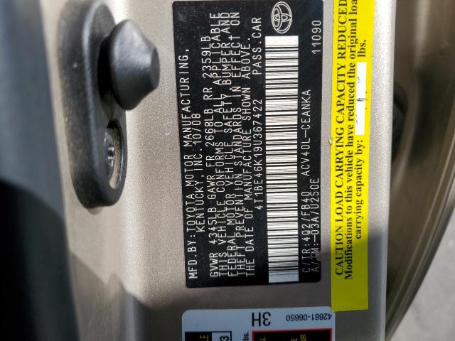 Photo 10 from auction – 2009 TOYOTA CAMRY BASE with VIN 4T1BE46K19U367422