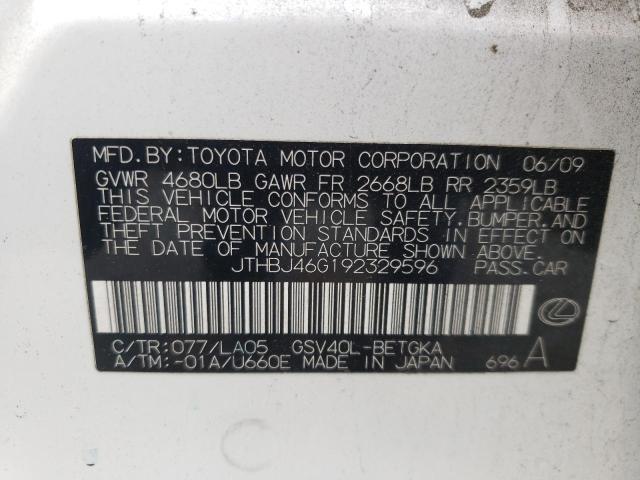 Photo 10 from auction – 2009 LEXUS ES 350 with VIN JTHBJ46G192329596