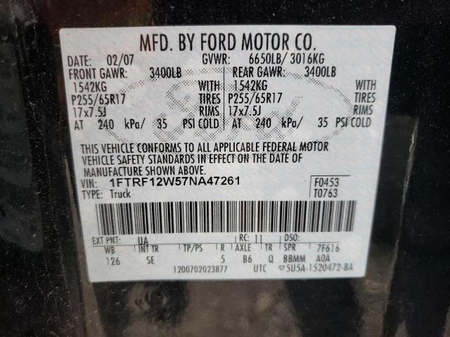 Photo 10 from auction – 2007 FORD F150 with VIN 1FTRF12W57NA47261