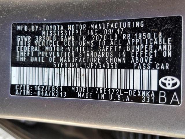 Photo 10 from auction – 2018 TOYOTA COROLLA L with VIN 5YFBURHE1JP754050