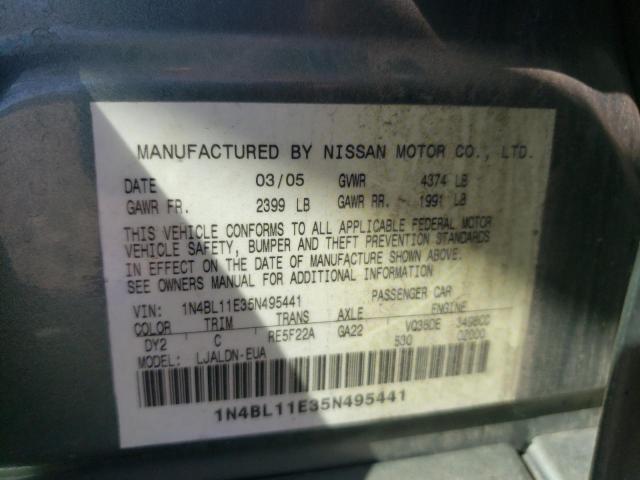 Photo 10 from auction – 2005 NISSAN ALTIMA SE with VIN 1N4BL11E35N495441
