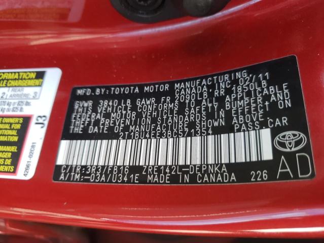 Photo 10 from auction – 2011 TOYOTA COROLLA BA with VIN 2T1BU4EE3BC571354