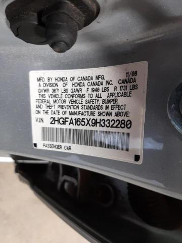 Photo 10 from auction – 2009 HONDA CIVIC LX with VIN 2HGFA165X9H332280