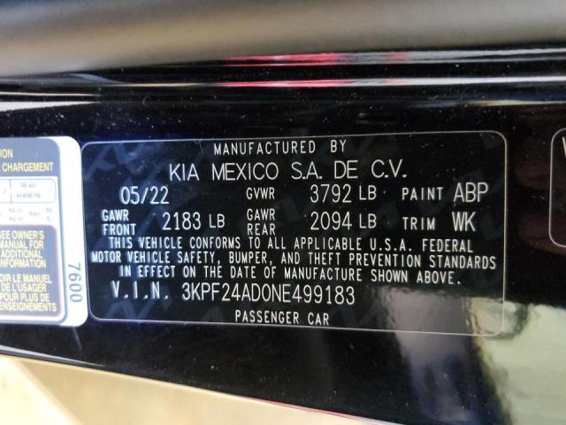 Photo 10 from auction – 2022 KIA FORTE FE with VIN 3KPF24AD0NE499183