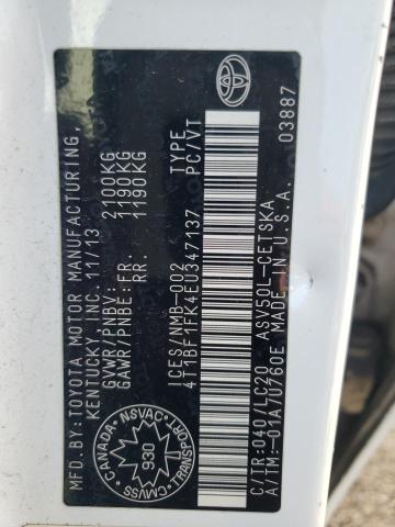 Photo 10 from auction – 2014 TOYOTA CAMRY L with VIN 4T1BF1FK4EU347137