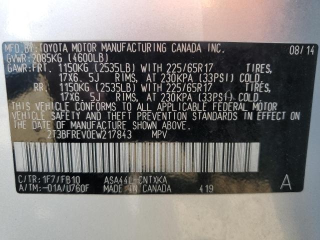 Photo 10 from auction – 2014 TOYOTA RAV4 LE with VIN 2T3BFREV0EW217843