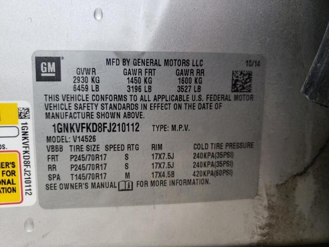 Photo 10 from auction – 2015 CHEVROLET TRAVERSE L with VIN 1GNKVFKD8FJ210112