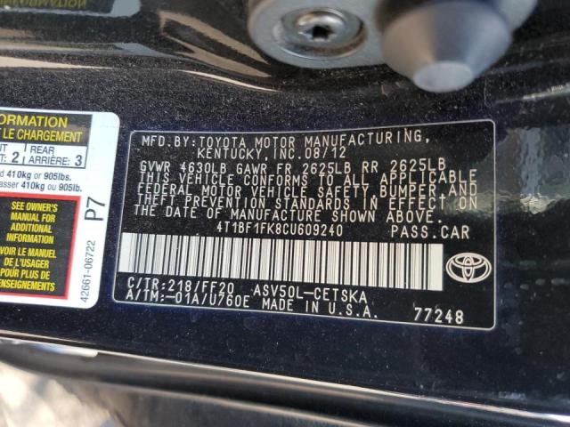 Photo 10 from auction – 2012 TOYOTA CAMRY BASE with VIN 4T1BF1FK8CU609240