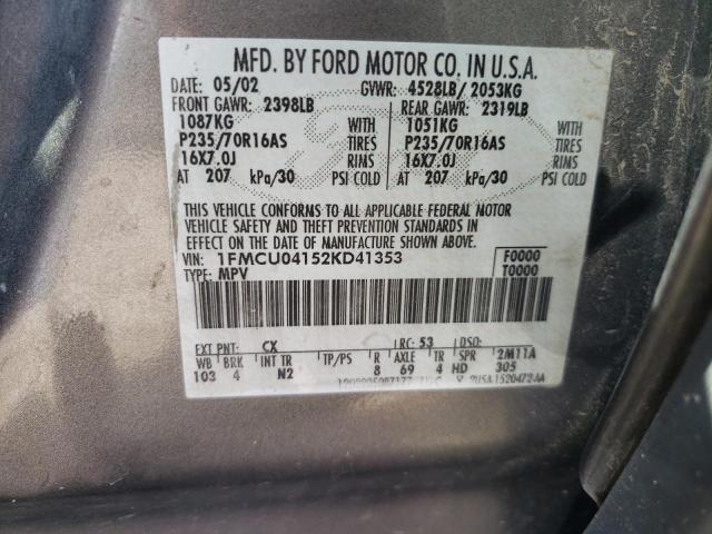 Photo 10 from auction – 2002 FORD ESCAPE XLT with VIN 1FMCU04152KD41353