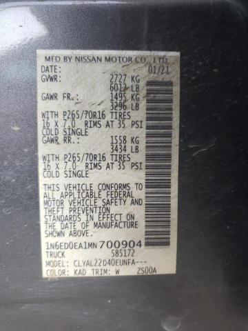 Photo 10 from auction – 2021 NISSAN FRONTIER S with VIN 1N6ED0EA1MN700904