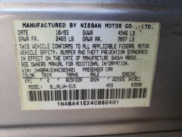 Photo 10 from auction – 2004 NISSAN MAXIMA SE with VIN 1N4BA41EX4C865401
