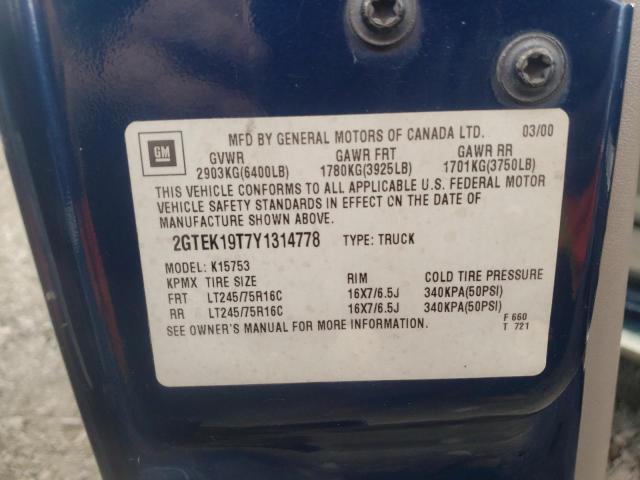 Photo 10 from auction – 2000 GMC NEW SIERRA with VIN 2GTEK19T7Y1314778