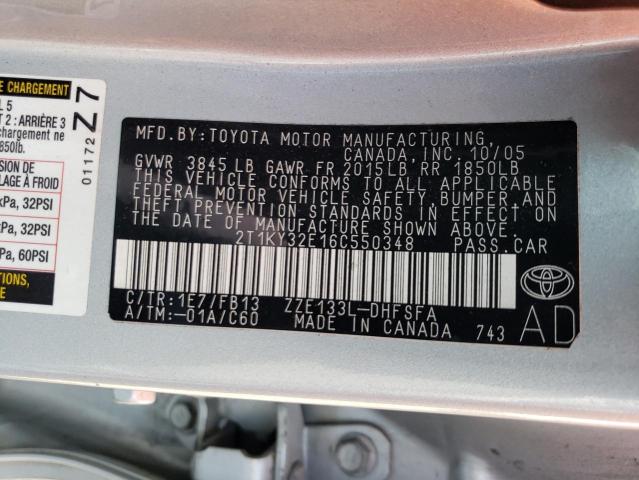 Photo 10 from auction – 2006 TOYOTA COROLLA MA with VIN 2T1KY32E16C550348